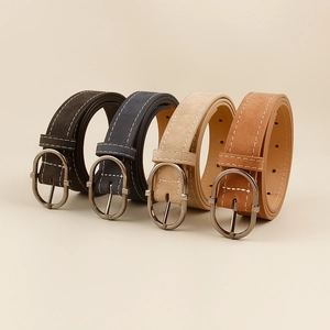 Vintage faux leather belts for women with double stitching and oval metal buckles