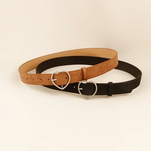 Women's vintage frosted leather belt set in brown and black with silver heart buckles