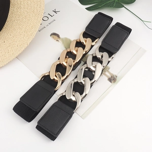 Cintura Elastica Moda Donna Fibbia Catena Metallo Ecopelle Corsetto per Abiti Cappotti Accessorio Punk Streetwear