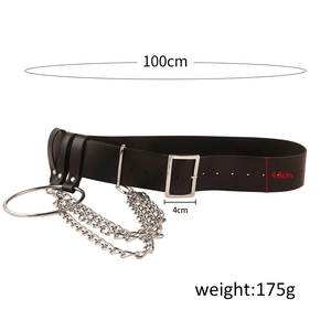 Detailed size chart of black punk belt showing width 4.8cm and length 100cm measurements