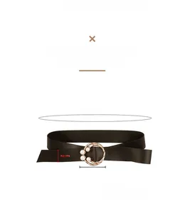 Detailed view of dark brown leather belt with gold double-ring pearl buckle specifications