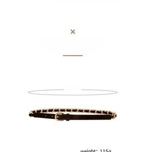 Detailansicht Damen Kettengürtel aus schwarzem PU-Leder mit Maßen 98cm Länge und 1,8cm Breite