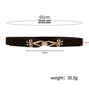 Tableau des tailles ceinture élastique noire femme boucle dorée longueur 65 cm
