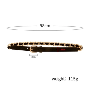 Detail mit 98 cm Länge und 1,8 cm Breite der Metallkette und des PU-Ledergürtels