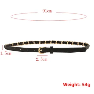 Detailansicht Damengürtel aus schwarzem PU mit goldener Metallkette und 91 cm Länge