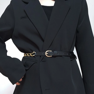 Damen Punk Metallkette PU Leder Gürtel Mode Gewebt Schmaler Bund Für Kleider Verstellbare Legierung Dornschließe Taille Kette Zubehör