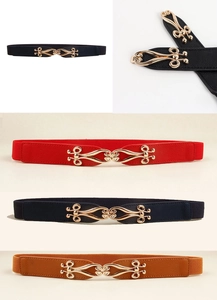Détails de ceintures élastiques en quatre couleurs avec boucles dorées rétro pour robes