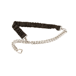 Elastic PU waist belt with silver chunky chain, metal padlock pendant, and punk style