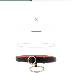 Guide des tailles ceinture noire cuir, longueur 108cm, largeur 2,5cm et détail anneau doré