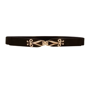 Ceinture élastique fine pour robe avec boucle dorée vintage et sangle noire extensible