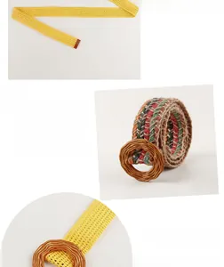 Detail view of woven belts with premium round buckles and flexible adjustable design