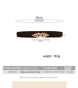 Spécifications de taille pour ceinture élastique femme avec boucle feuille dorée