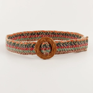Bohemian Woven Belt Women Vintage Round Buckle Colorful Woolen Yarn PP Straw Summer Ethnic Style Adjustable Waistband