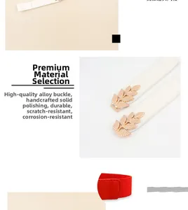 Détail de boucles en alliage doré en forme de feuille sur ceintures élastiques