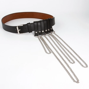 Ceinture punk en similicuir noir avec chaînes argentées et anneaux pour robes