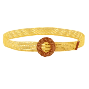Retro colorful knit waist belt with round brown buckle for summer styling