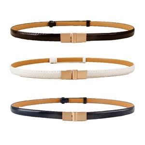 Women's Skinny PU Leather Belt Minimalist Korean Style Candy Color Decorative Waistband For Dresses Adjustable Alloy Buckle