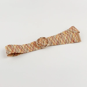 Ceinture tressée bohème colorée avec boucle ronde dorée en bambou pour femmes