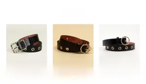 Detailed comparison of vintage black leather belts with gold metal eyelets and buckles