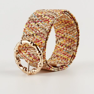Ceinture Bohème Multicolore en Paille de PP Tressée pour Femme Boucle Dorée Vintage en Bambou pour Robe