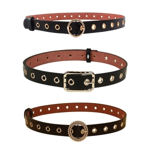 Women's PU Leather Punk Belt With Gold Metal Grommets Retro Pin Buckle Waistband For Jeans Dress Fashion Waist Chain Belt