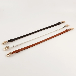 Three-piece set of women's thin PU leather belts featuring golden metal leaf buckles