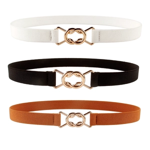 Cintura Elastica Sottile da Donna Fibbia a Doppio Anello ad Incastro Decorativa per Abiti Tinta Unita Accessorio di Moda