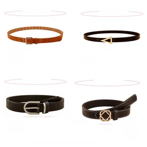 Four styles of Chinese-inspired leather belts with alloy buckles and size measurements