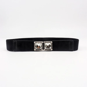 Ceinture Élastique pour Femmes Avec Boucle Carrée en Strass Ceinture Corset Stretch Noire pour Accessoire Décoratif Polyvalent Quotidien