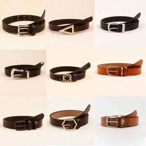 Women Fashion PU Leather Belt Versatile Waist Strap With Geometric Alloy Buckle Electroplated Classic Accessory For Ladies Daily Wear