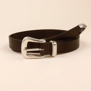 Classic black leather belt with a vintage silver buckle and intricate rope engravings