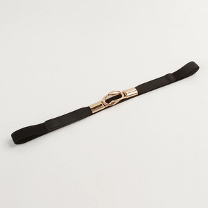 Cintura elastica nera minimalista con fibbia a nodo mobius dorata per abiti estivi da donna