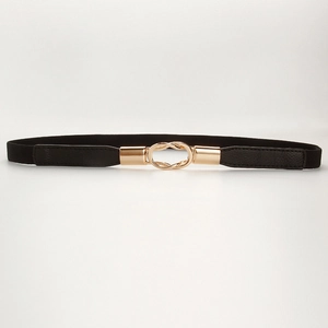 Women Elastic Thin Waist Belt Fashion Interlocking Double Ring Alloy Buckle Stretchy PU Leather Belt For Dresses Simple Decorative Cinch Belt