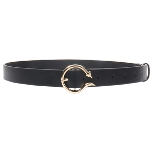 Classic black leather belt for women featuring a minimalist golden fox-style buckle