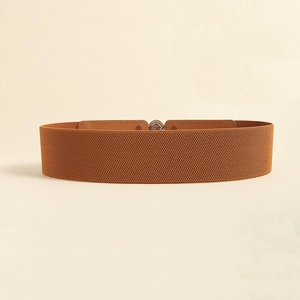 Detail of vintage metal buckle with intricate pattern on elastic waist belt