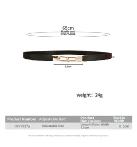 Größentabelle für elastischen 65 cm Damen-Gürtel mit 1,5 cm Breite und goldener Schnalle