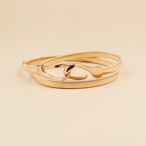 Minimalistischer Goldener Metall Elastischer Hüftgürtel Für Damen Verriegelungshaken Schnalle Schlangenknochen Kette Gürtel