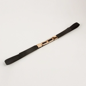 Women elastic waist belt with gold rectangular buckle for stylish dresses and outfits