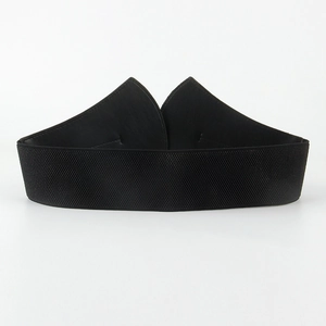 Detail of high-density black elastic waistband featuring a stylish geometric mountain design