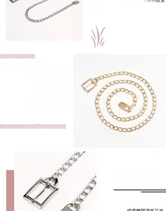 Detail of adjustable metal waist chain belt in gold and silver finish with buckle