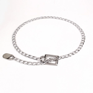 Punk style silver thick chain belt with square buckle for women in industrial minimalist design