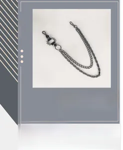 Close-up of double-layered punk hip-hop silver metal waist chain with lobster clasps