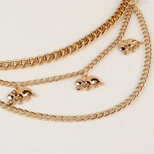 Three-layer golden waist chain with elephant pendants and thick tank chain design