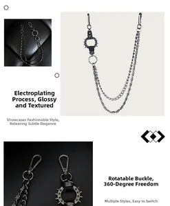 Detail of gunmetal punk double-layer pants chain with spiked rings and swivel clasps