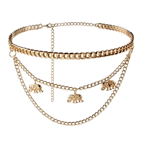 Golden multilayer waist chain belt with three elephant pendants for women jeans