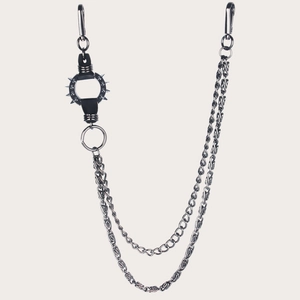 Punk Double Layer Trouser Chain For Men Women Hip Hop Gunmetal Metal Waist Chain With Spikes Gothic Jeans Accessories
