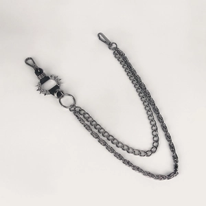 Punk style double-layered gunmetal hip-hop wallet chain with spike detail and lobster clasps