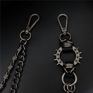 Punk style double layered hip-hop trousers chain with spike rings in gun black finish