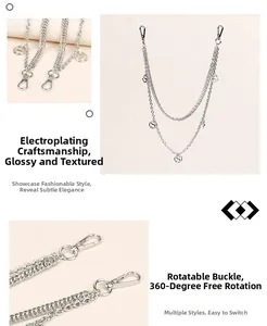 Détail d'une chaîne de pantalon argentée multicouche avec pendentif S et fermoir