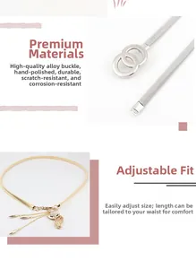 Close-up of golden fox tassel pendant and silver interlocking buckle on metal elastic belts